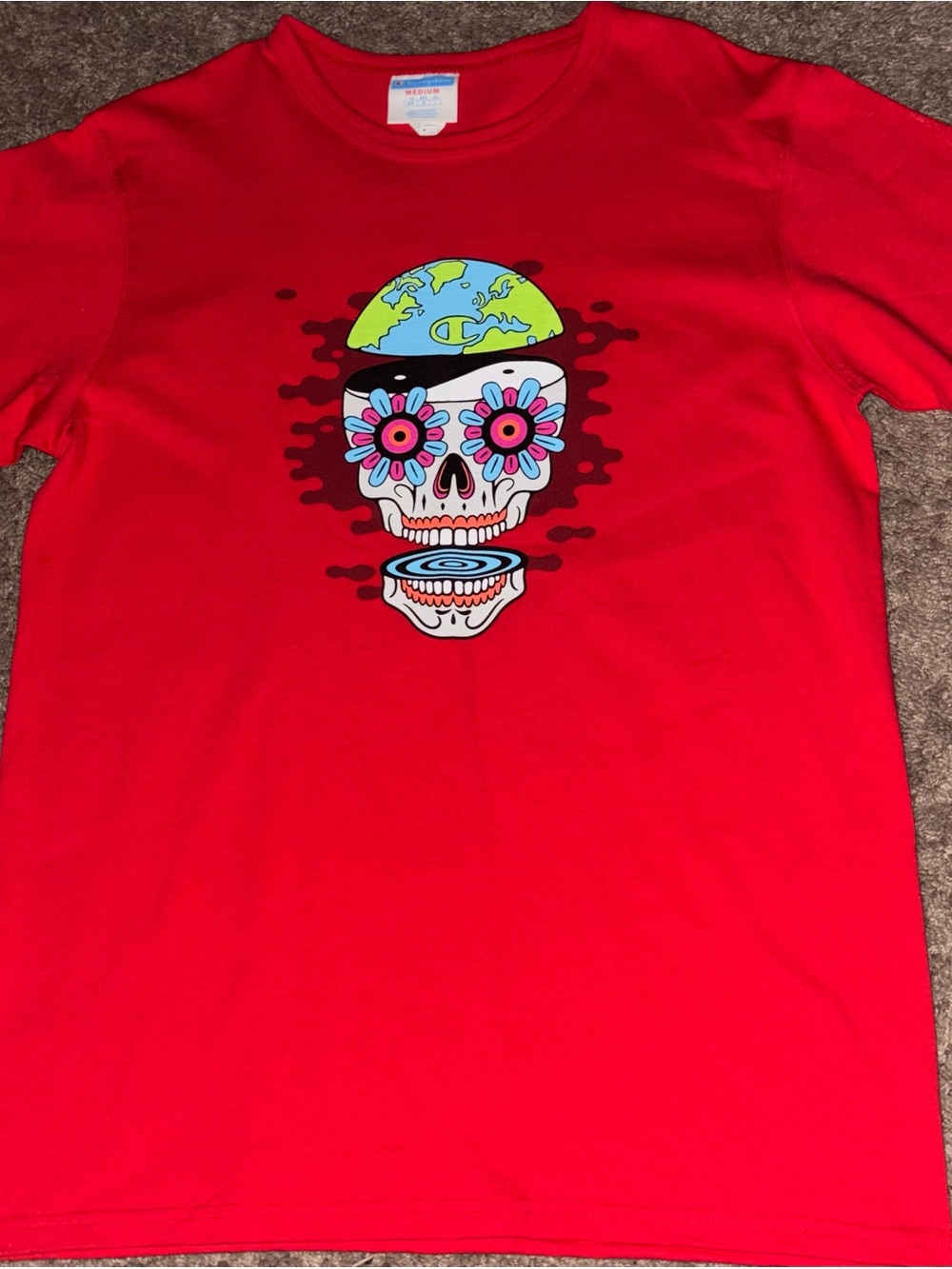 Champion Red Crewneck T-Shirt with Logo Tag
